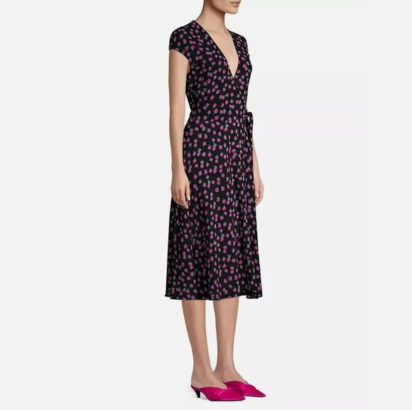 Diane von Furstenberg Goldie Dandelion Print Wrap Dress in Swirling Berry Size0 - Picture 2 of 11